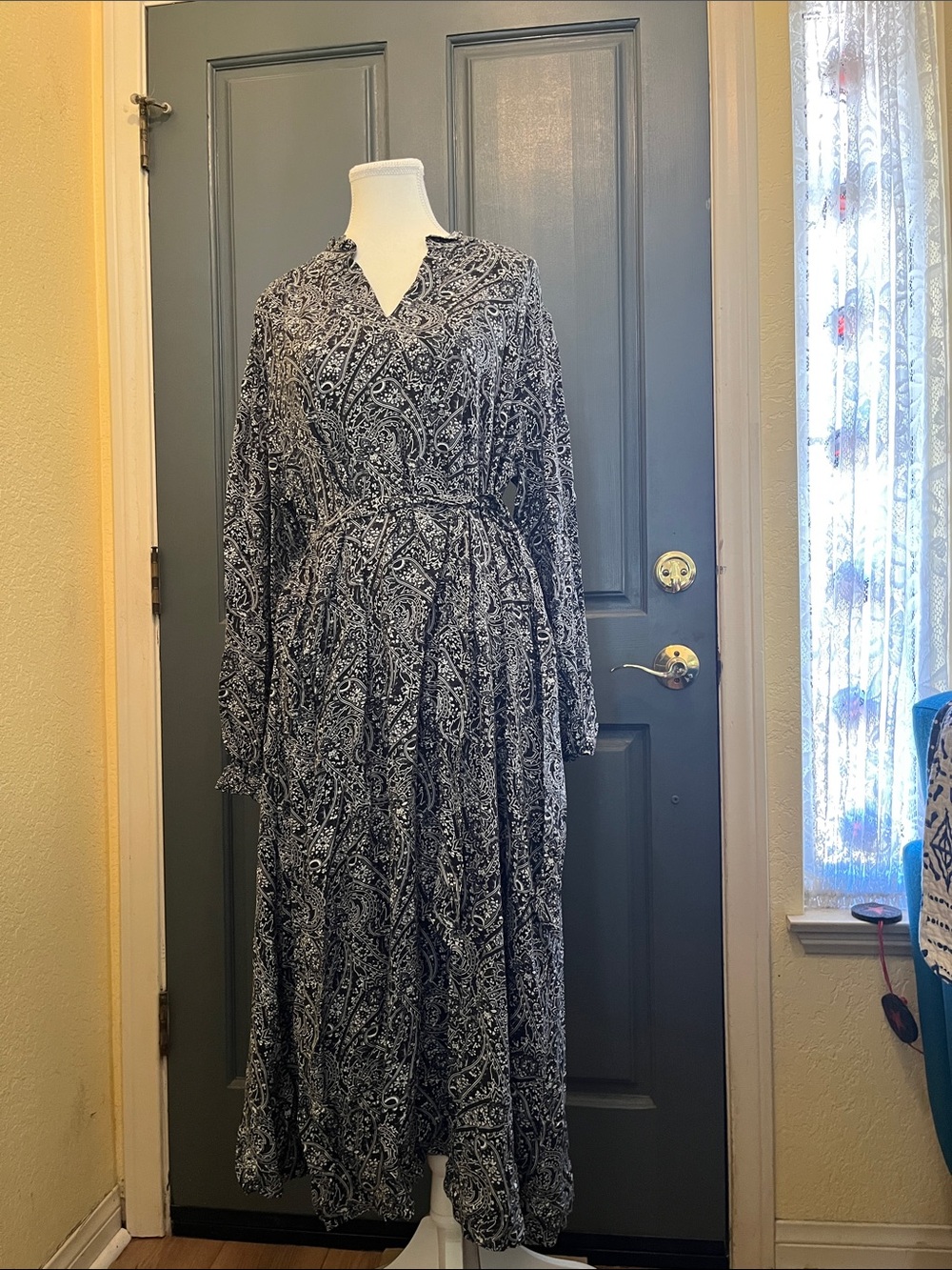 Lands' End Black and White Paisley Dress